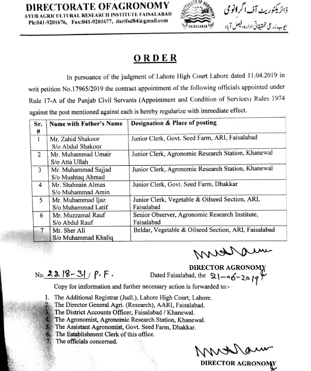 Regularization of AARI Contract Employees