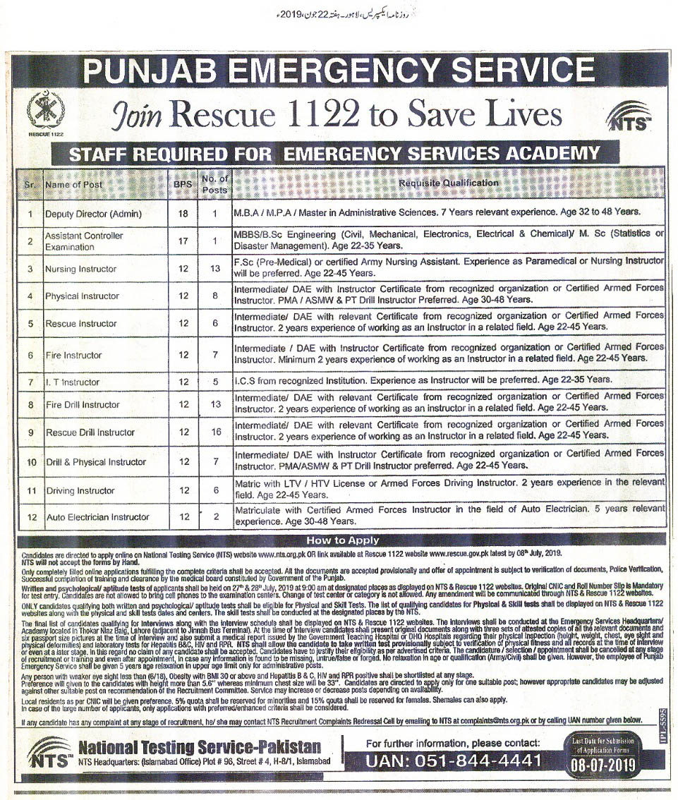 Rescue 1122 Jobs 2019 