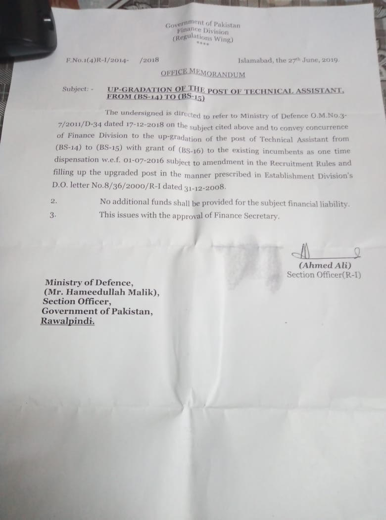 Technical Assistant Post Upgradation