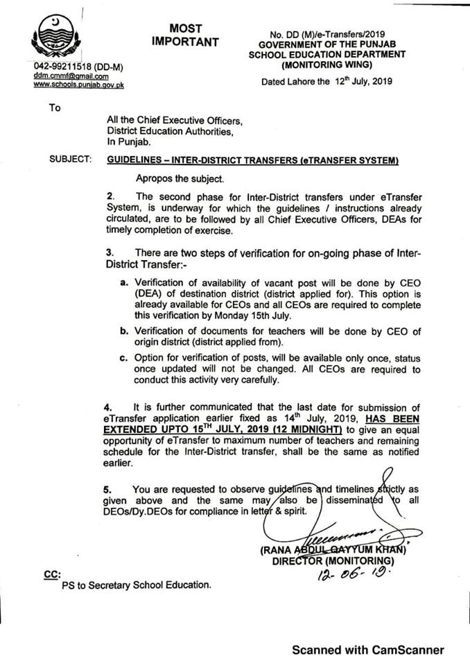 Guidelines Inter District Transfers