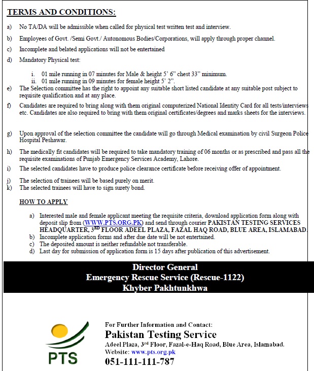 Rescue 1122 KPK Vacancies