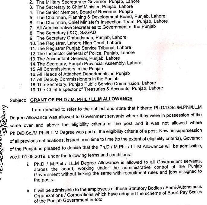Judgment Sheet Regarding M.Phil Allowance to MS Degree Holders and M.Sc