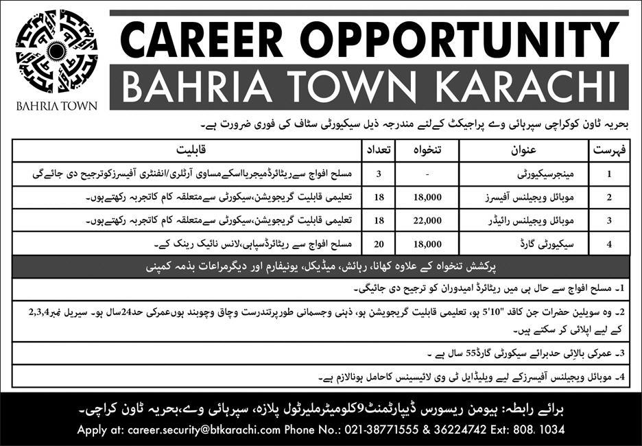 Jobs in Bahria Town Karachi 2019