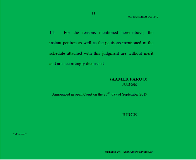 Judgment Sheet Islamabad High Court Regarding Group Insurance on Retirement