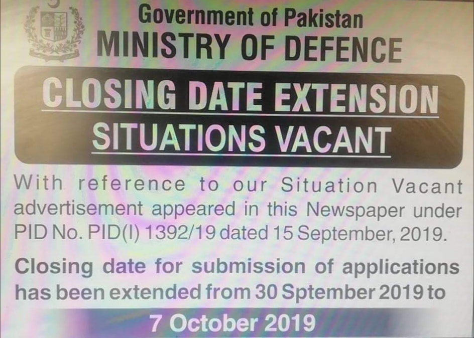 Ministry of defence Date Extended