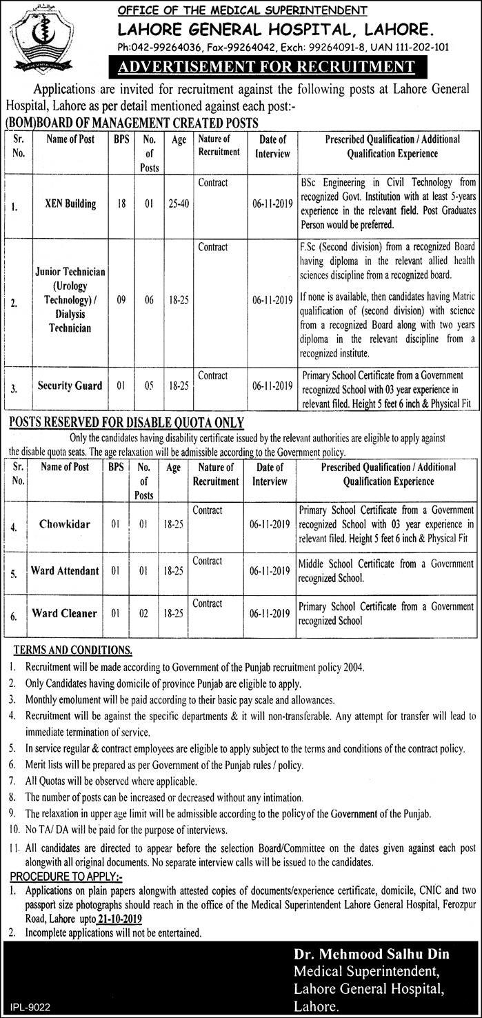 Jobs in Lahore general Hospital 2019