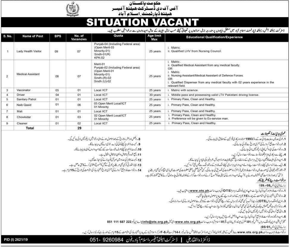 Job Opportunities in Health Department Islamabad