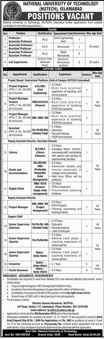 National University of Technology Islamabad Jobs