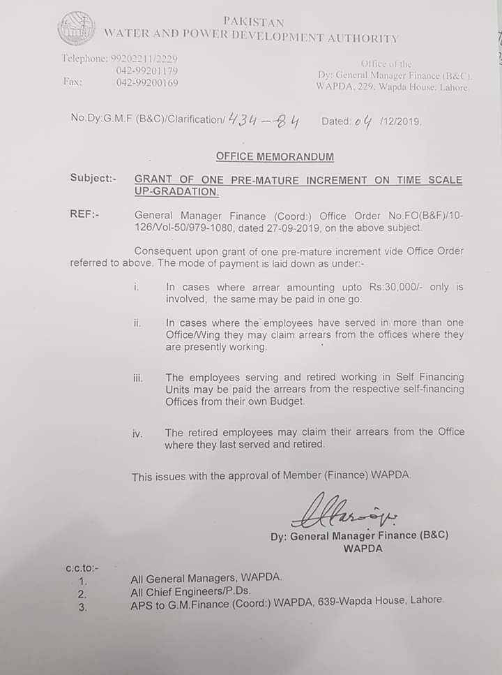 Mode of Payment Arrears Premature Increment