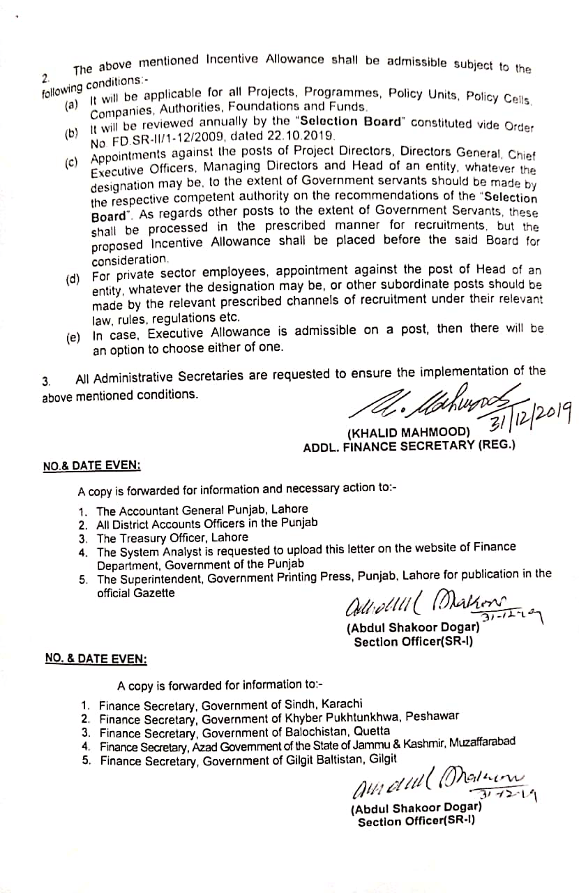 Notification Incentive Allowance Punjab
