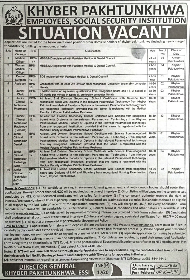 Jobs in Employees Social Security Institution KPK