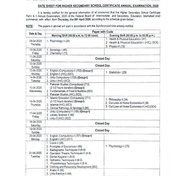 FBISE SSC Annual Exam 2020 Papers Postponed Again Galaxy World