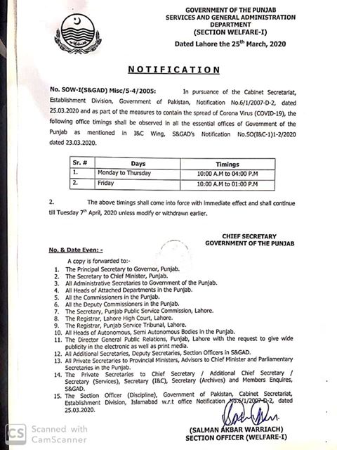 Notification of Office Timings