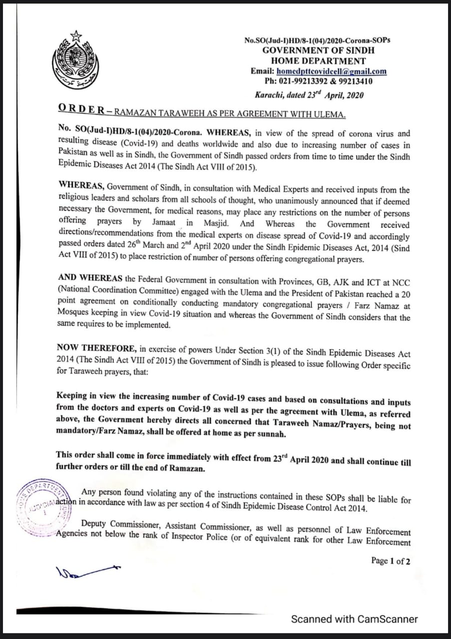 Order Ramzan Taraweeh as per Agreement with Ulema