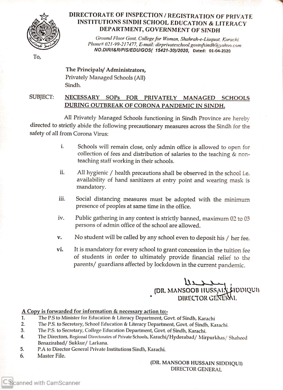 SOPs for Privately Managed Schools Regarding Fee Collection