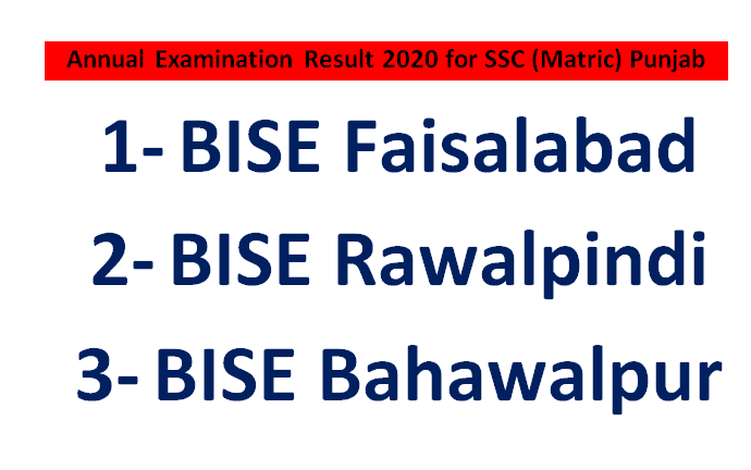 Faisalabad, Rawalpindi & Bahawalpur Board SSC Annual Result 2020