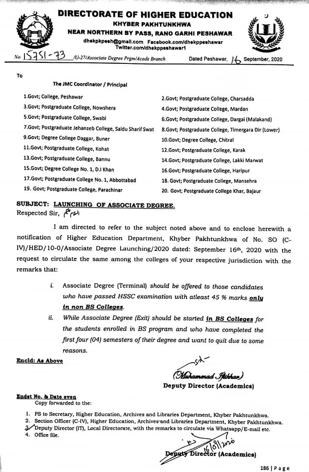 Launching of 2 Years Associate Degree and Exit from BS in All Colleges of KP