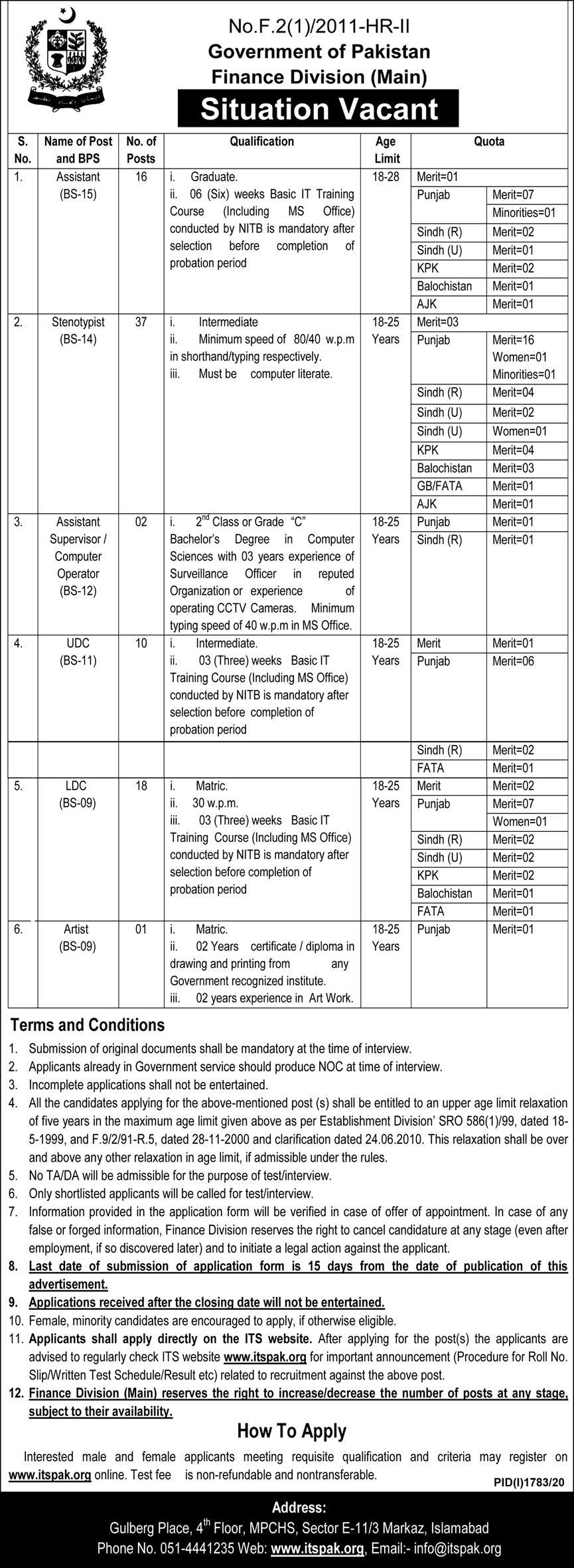 Finance Division (Main) Job Opportunities 2020 through ITS