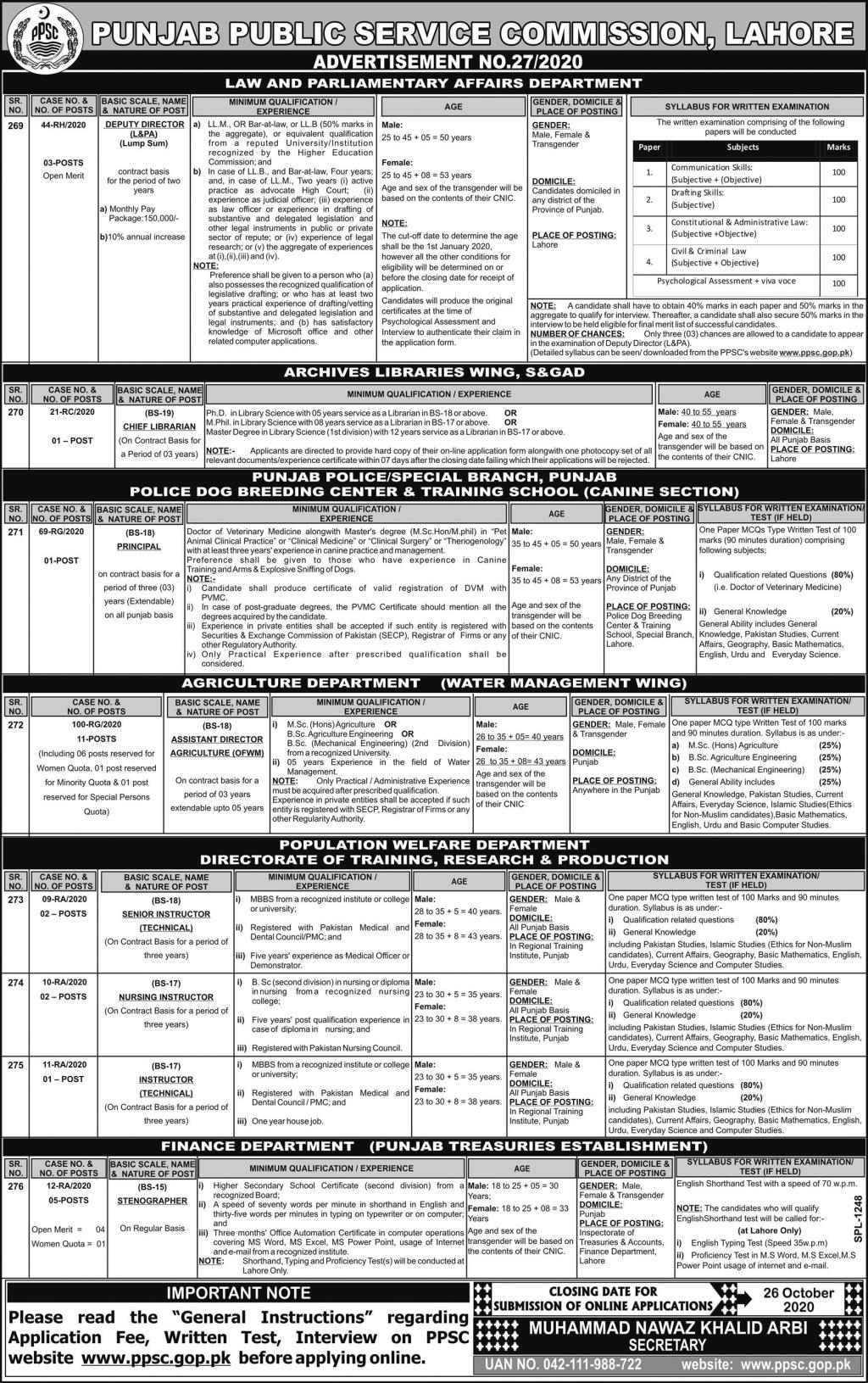 PPSC Agriculture Department Jobs