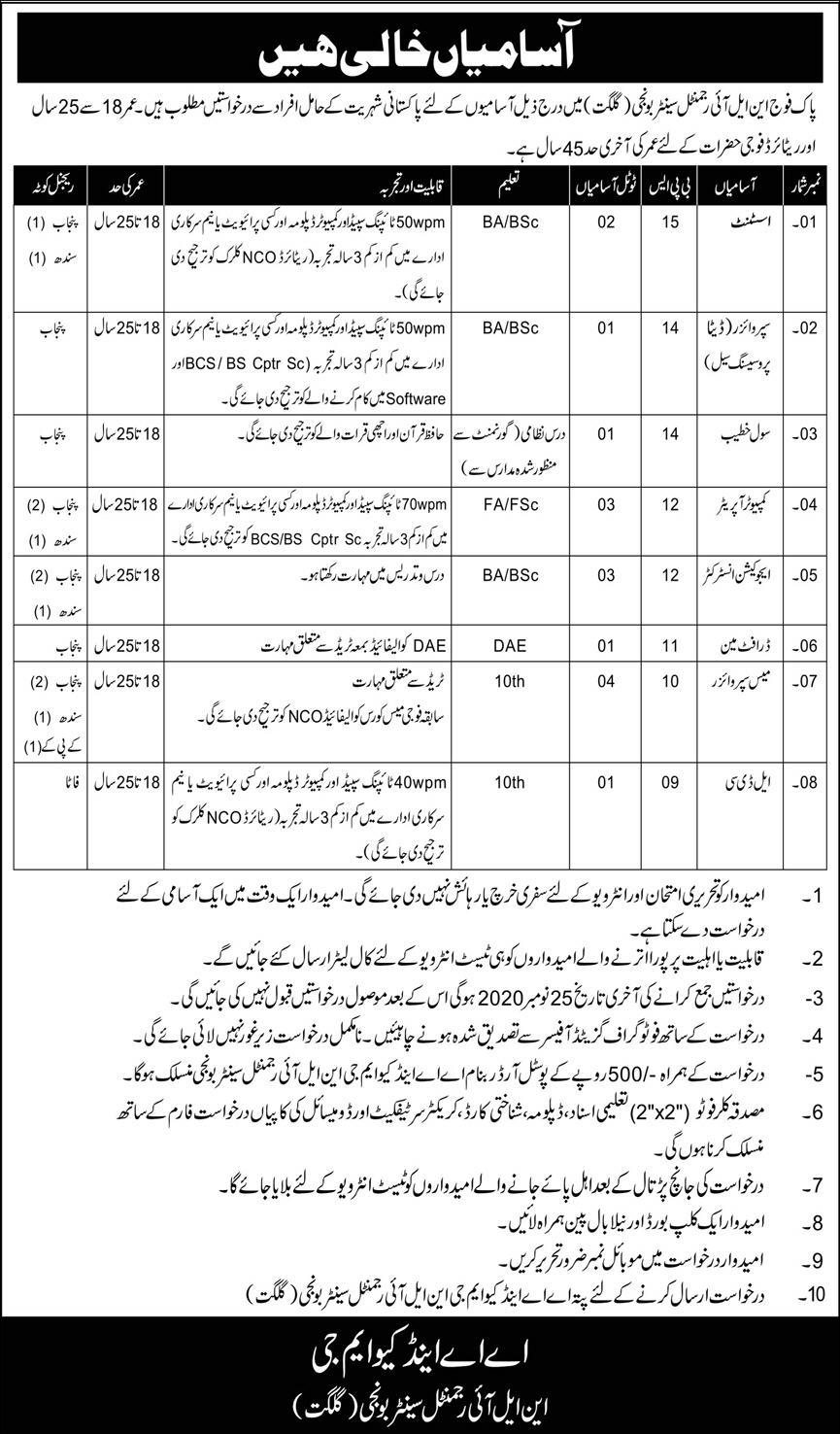 Jobs in Pak Army NLI Regiment Center Bunji Gilgit