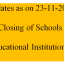 Updates as on 23-11-2020 for Closing of Schools (Educational Institutions)
