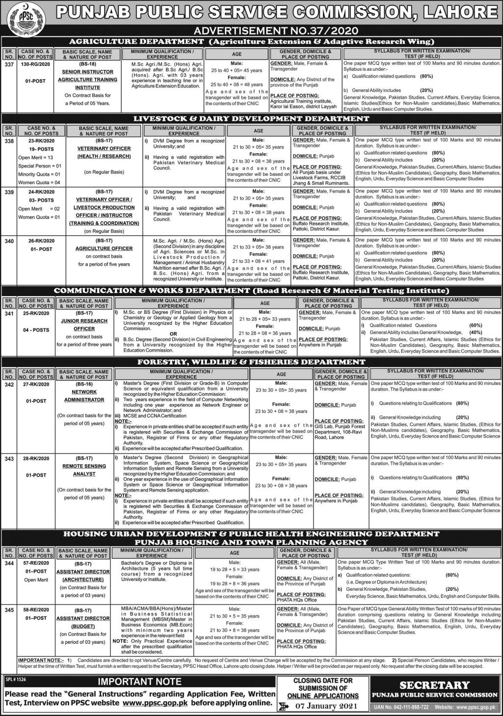 Punjab Public Service Commission Jobs in Livestock and Other Departments of Punjab