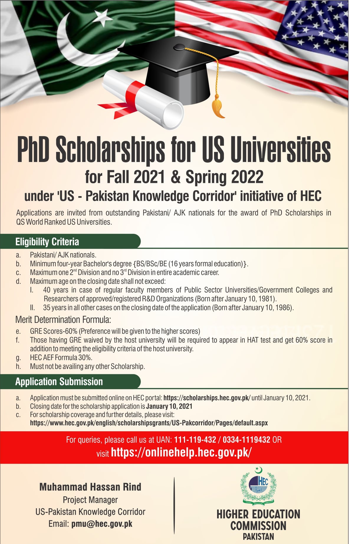 PhD Scholarships for US Universities for Fall 2021 & Spring 2022 PKC HEC Initiative