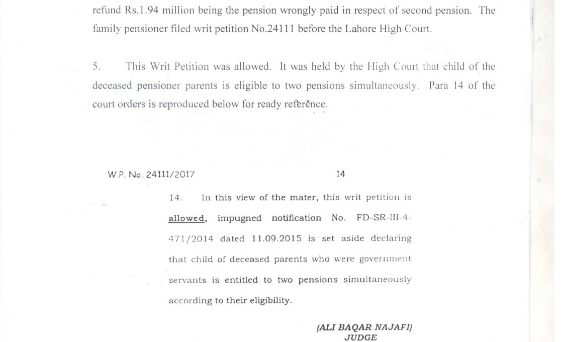 Child of the deceased pensioner parents is eligible to two pensions at one time