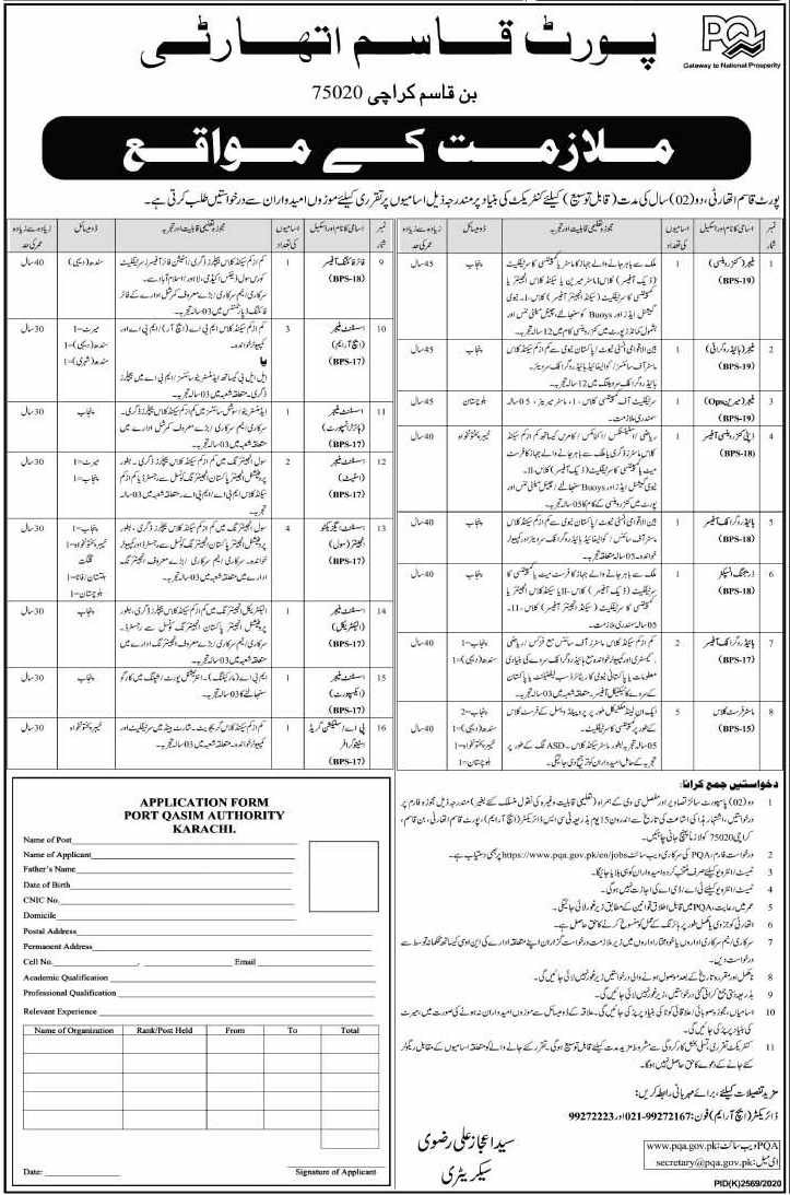 Jobs in Port Qasim Authority 2021 on Contract Basis