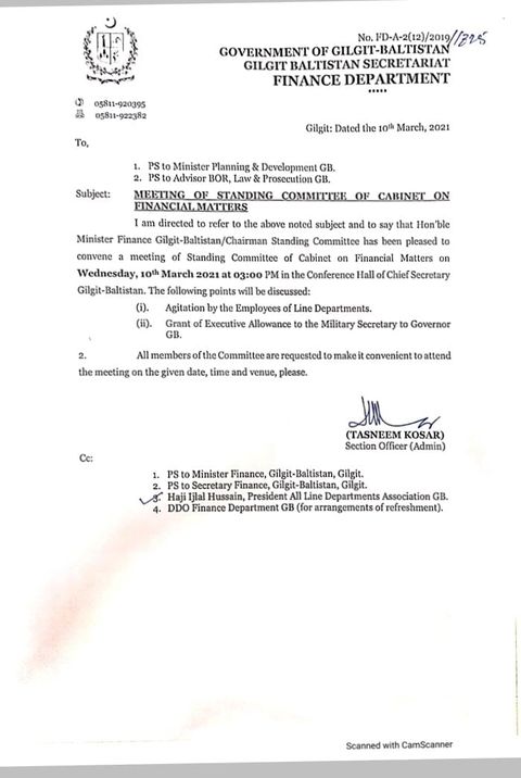 Meeting of Standing Committee regarding Executive Allowance & Agitation by Employees – GB