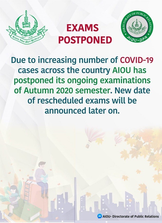 AIOU Islamabad Autumn 2020 Semester Exams Postponed