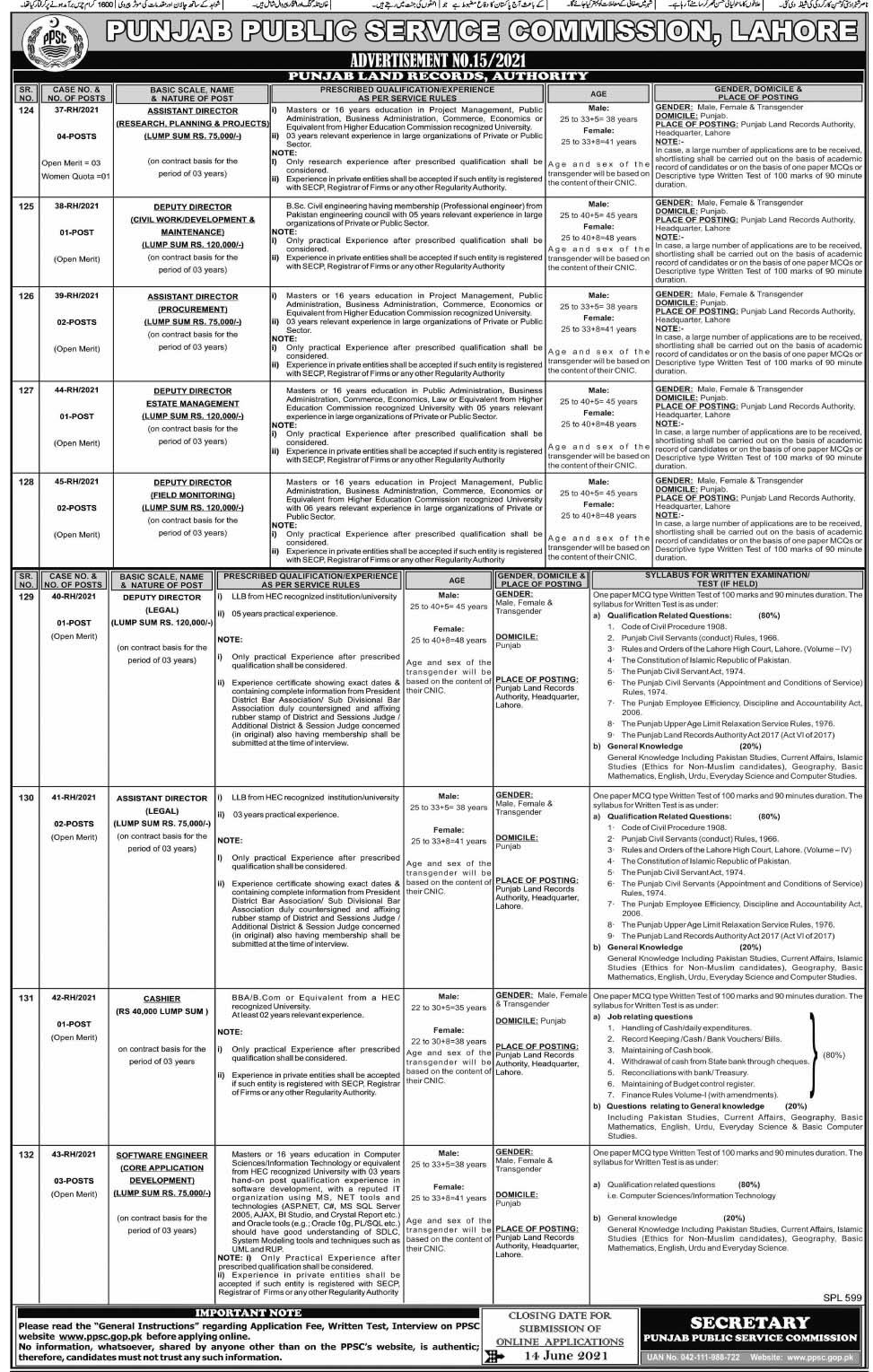 PPSC Jobs 2021 in Punjab Land Records Authority