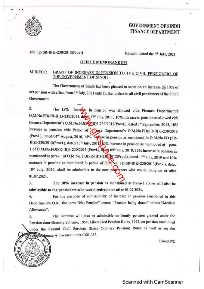 Notification of Increase in Pension 2021 Sindh Pensioners • Govt Jobs