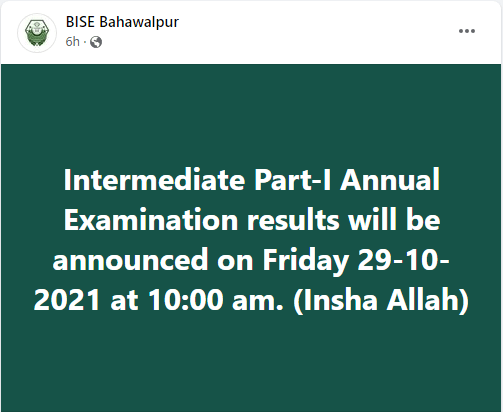 BISE Bahawalpur 1st Year Result 2021