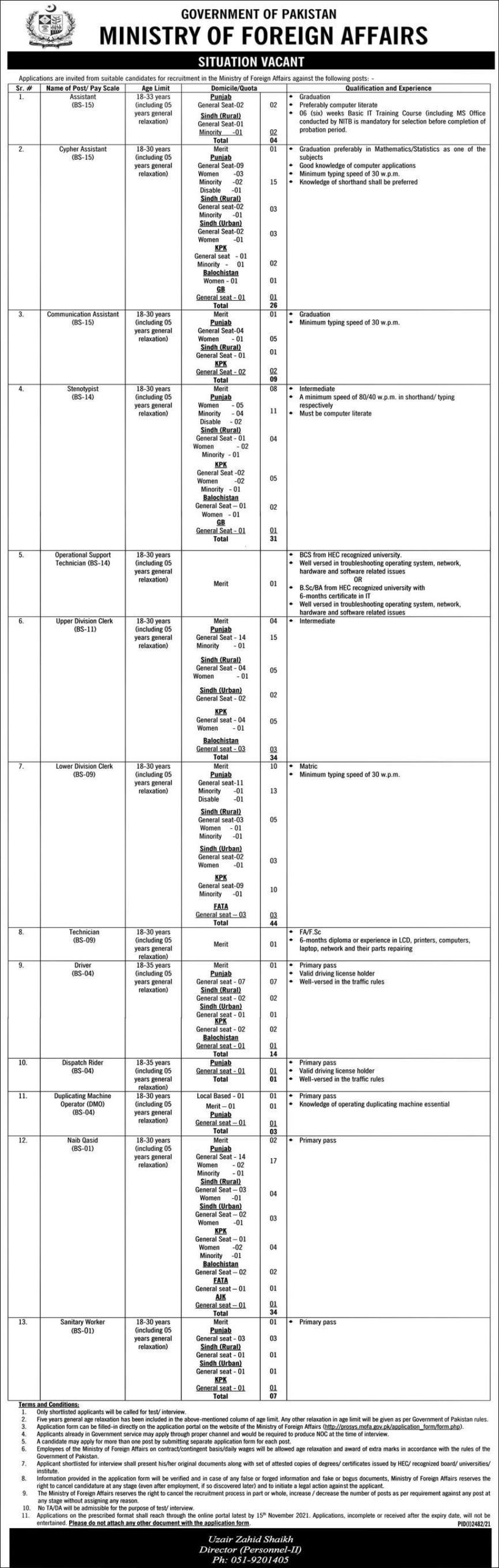 Jobs in Ministry of Foreign Affairs Oct 2021