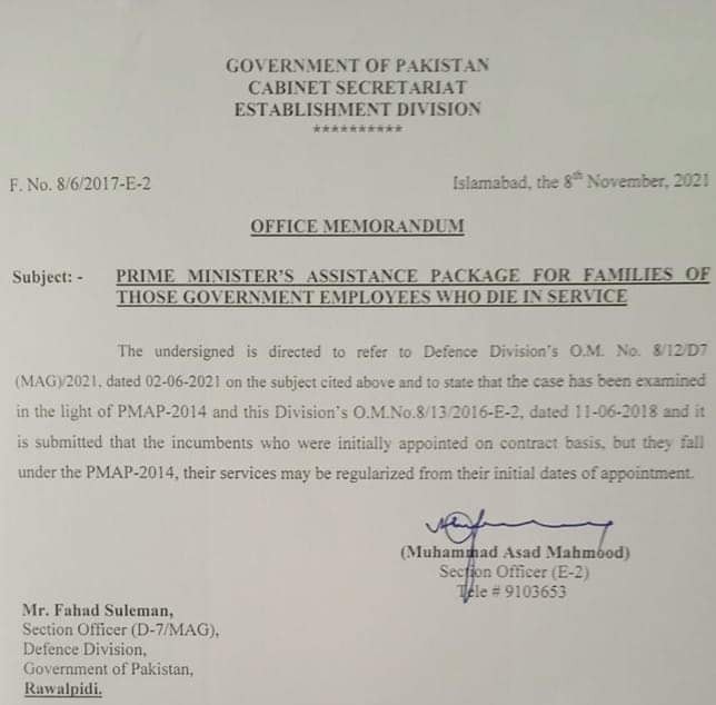 Regularization Contract Federal Employees Falling under PMAP-2014