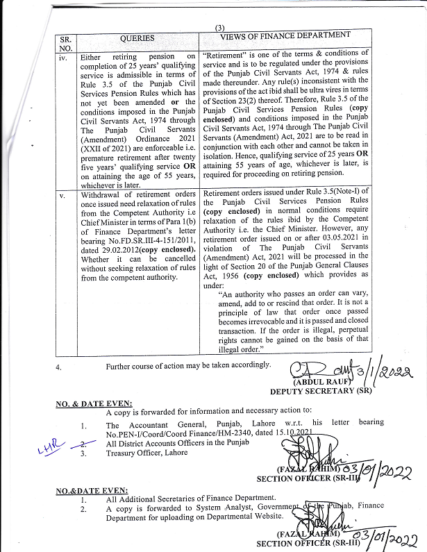 Clarification Retirrement Age in Punjab Civil Servants Amendments Act 2021