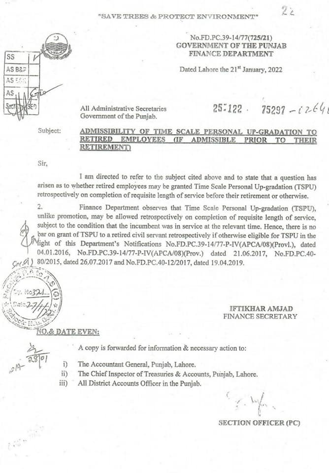 Admissibility Time Scale Personal Upgradation to Retired Employees