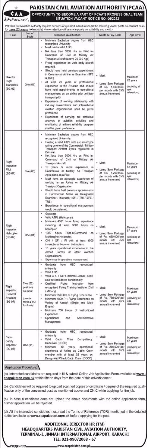 Pakistan Civil Aviation Authority (PCAA) Vacancies 2022