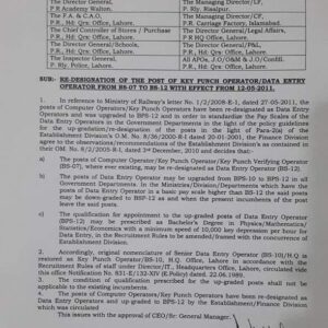 Upgradation of the Post of Computer Operator and Telephone Operator