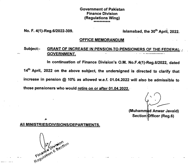 Clarification Increase in Pension Federal Pensioners 2022