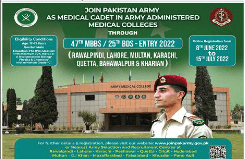 Join Pakistan Army as Medical Cadet 2022