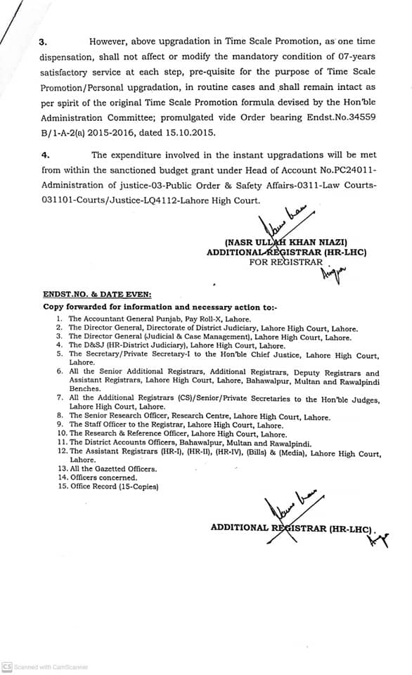 Upradation of Lahore High Court Posts 2022