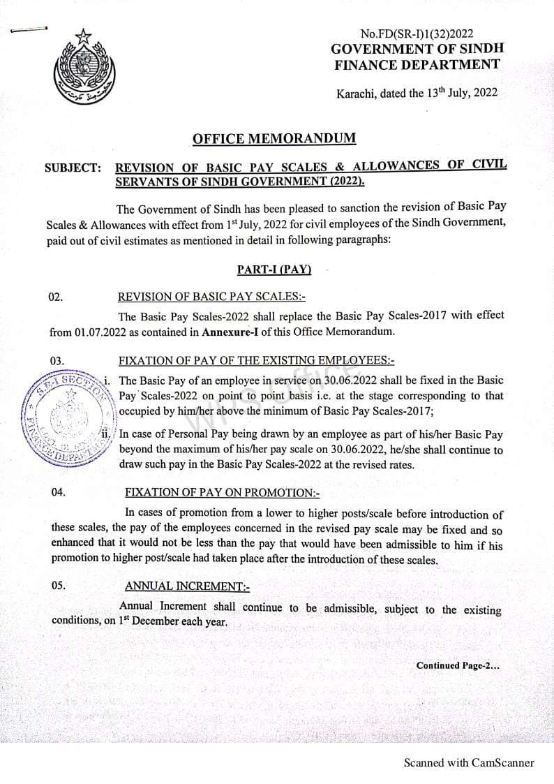 Notification Revised Pay Scales 2022 Sindh Govt • Galaxy World