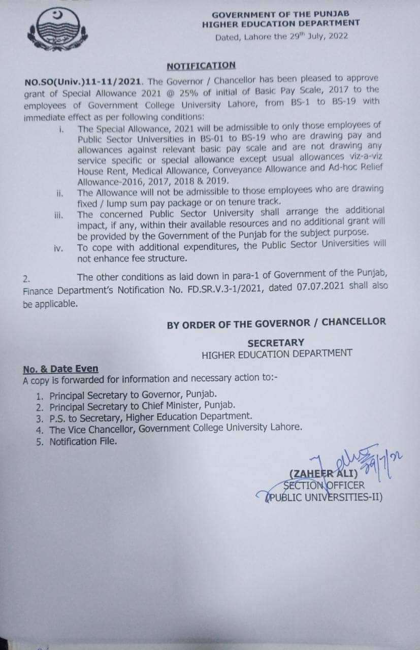 Notification Grant Special Allowance 2021 @ 25% GCU