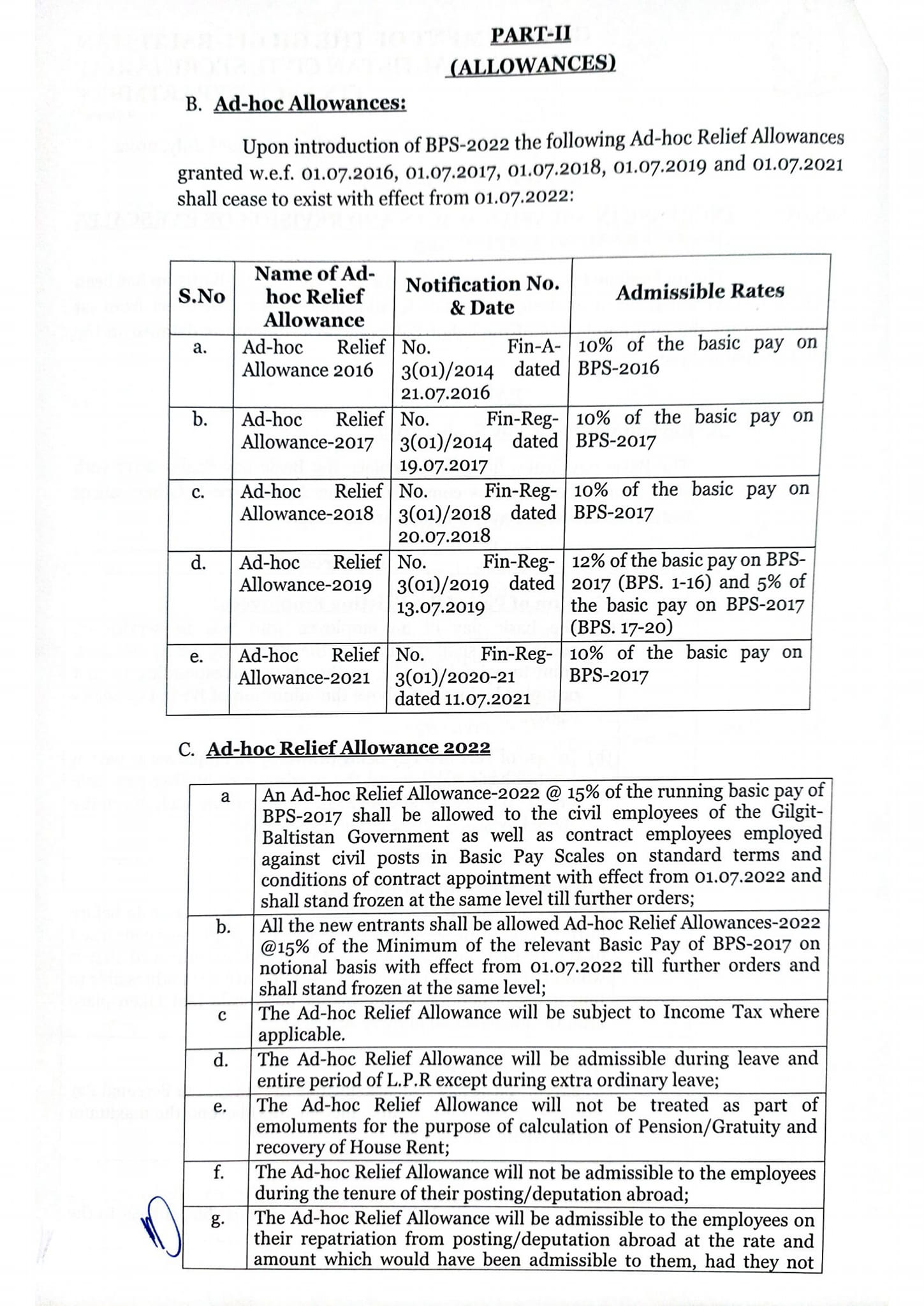 Notification Revised Basic Pay Scales 2022 GB