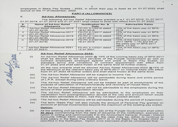 Notification Revised Pay Scales 2022 Punjab and Allowances increase