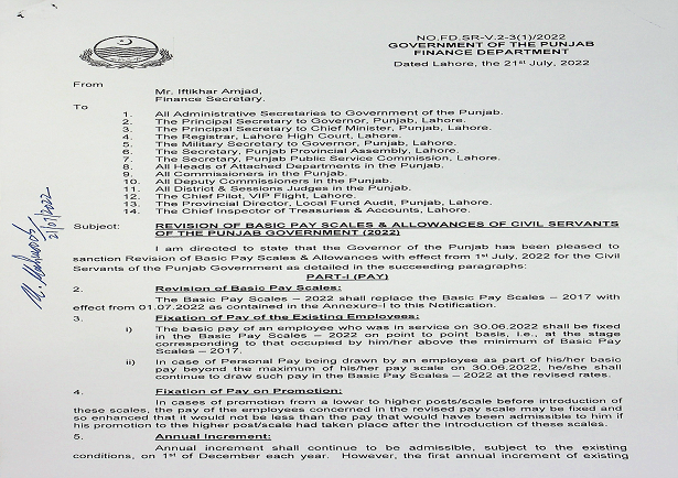 Notification Revised Pay Scales 2022 Punjab 