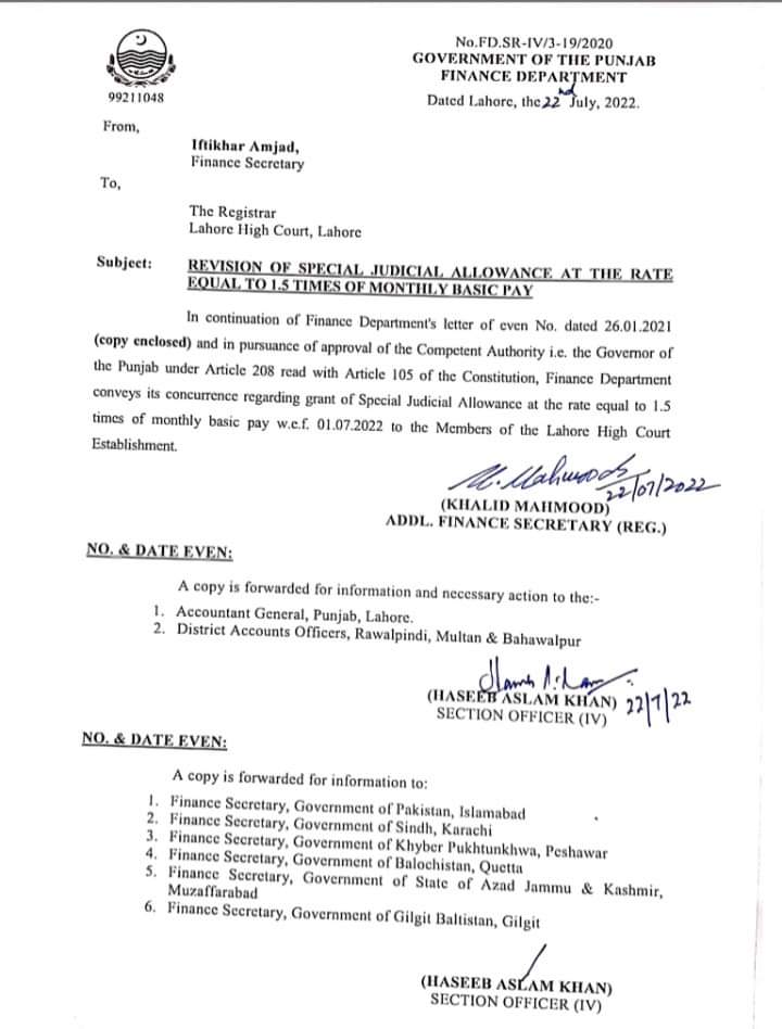 Revision of Special Judicial Allowance