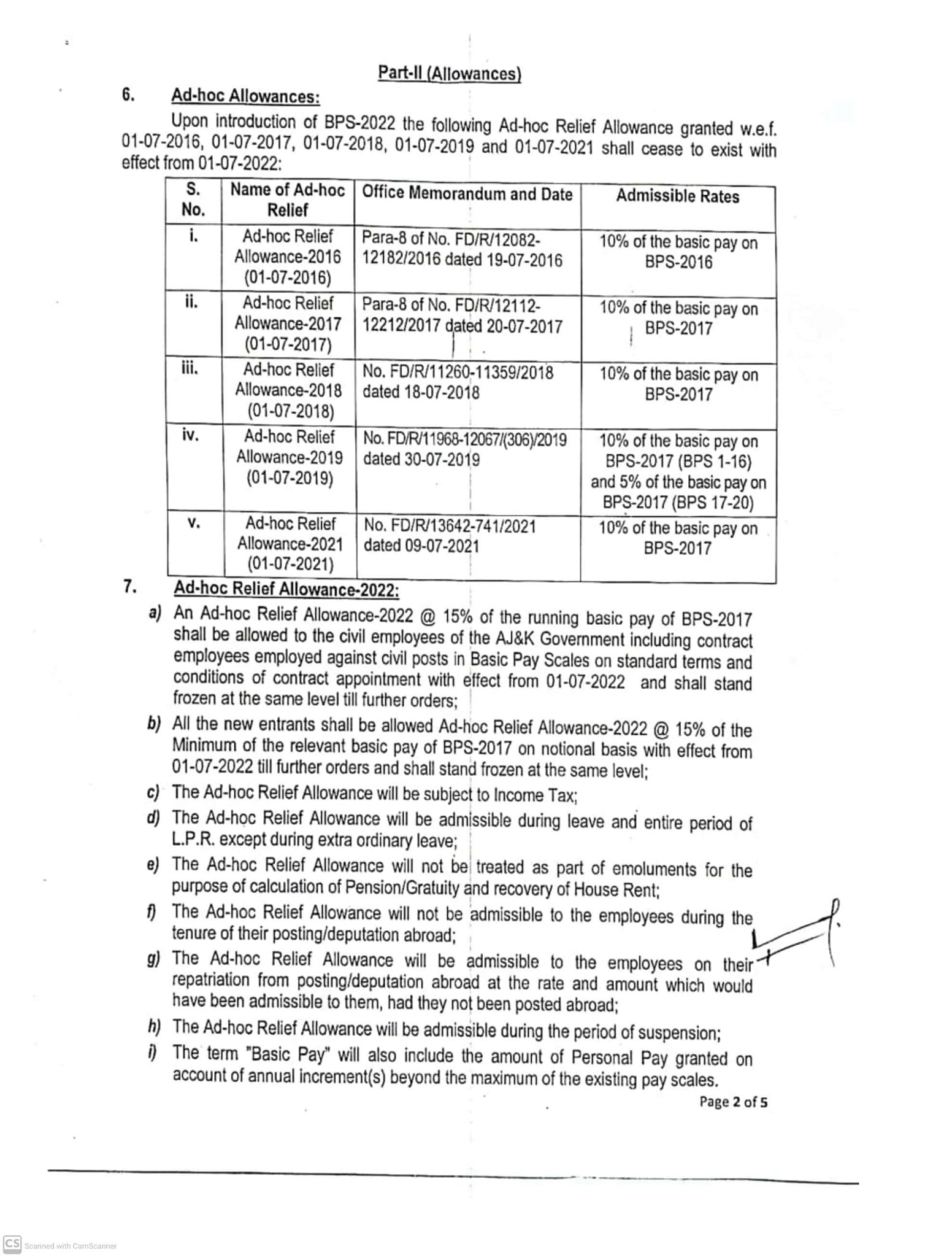 Notification Revised Basic Pay Scales 2022 AJ&K